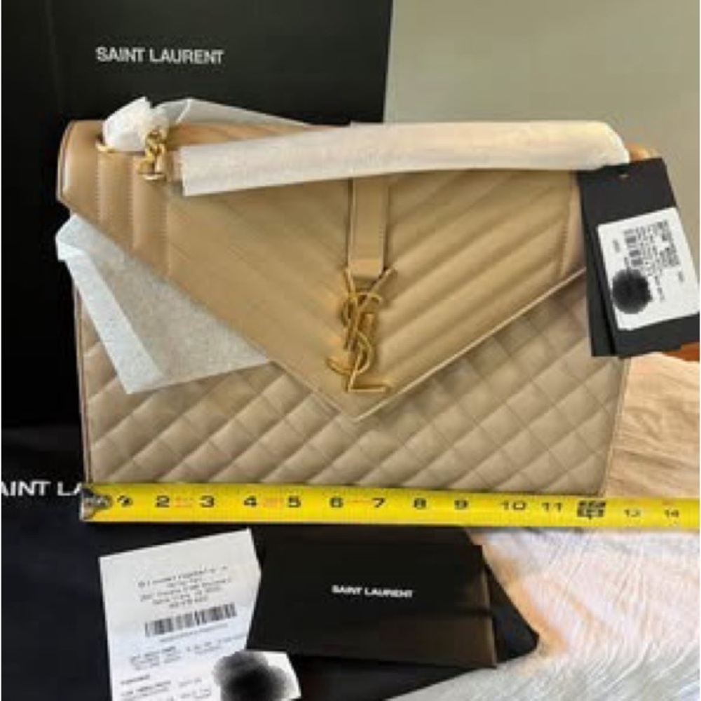 Authentic NWT YSL Quilted Large Envelope Bag with Gold Hardware statement